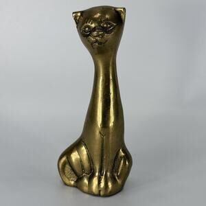 Vintage Brass Cat Figurine Mid Century Modern MCM Korea 4.75" Siamese